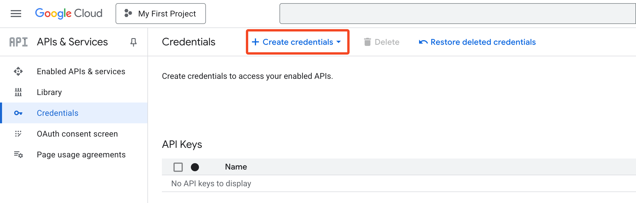 Create credentials
